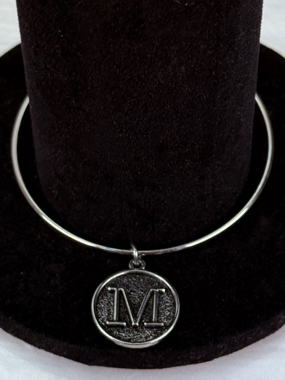 Minimalist Silvertone monogram, charm “M” bangle bracelet